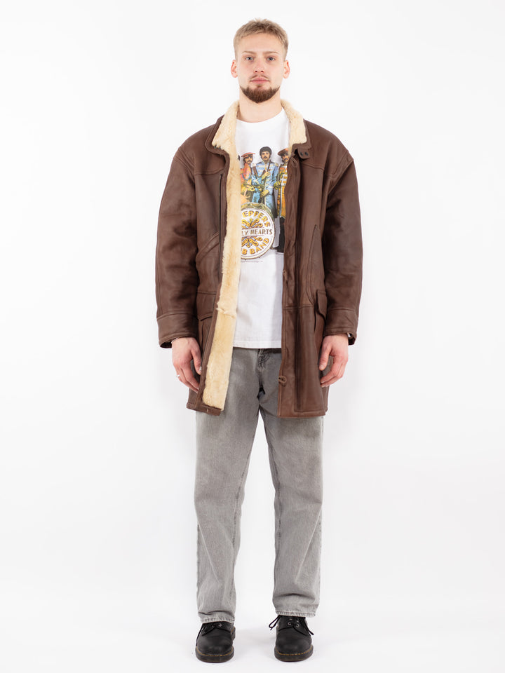 Vintage 90's Men Sheepskin Coat in Brown