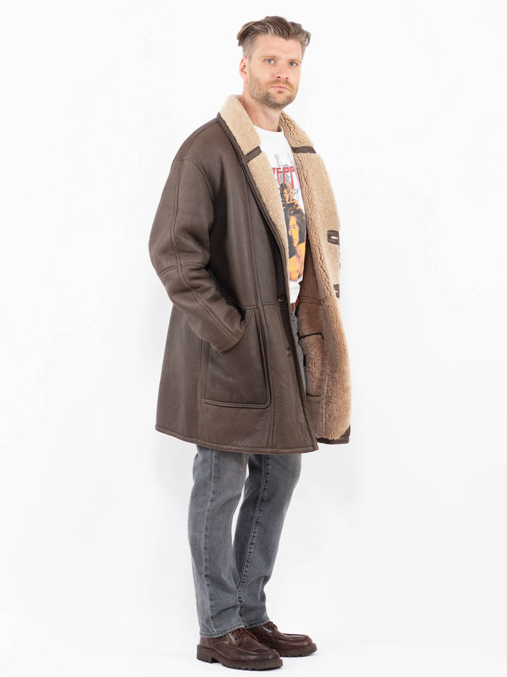 Vintage 90's Men Sheepskin Coat in BrownZ2045