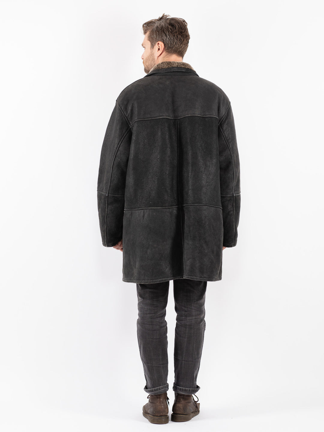 Vintage 90's Men Sheepskin Coat in Black