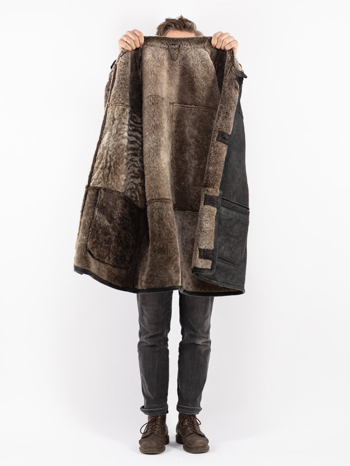 Vintage 90's Men Sheepskin Coat in Black