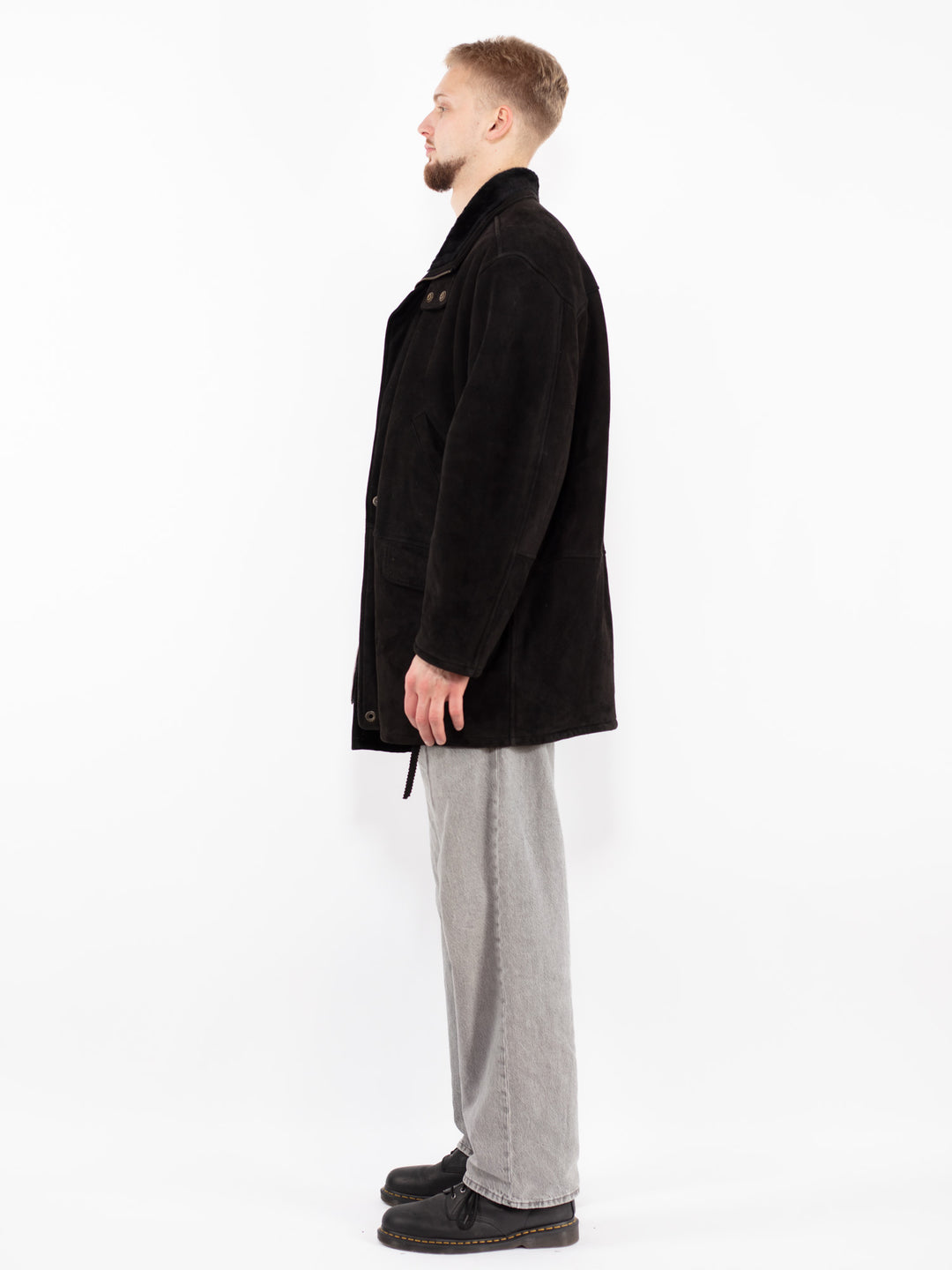 Vintage 90's Men Sheepskin Coat in Black