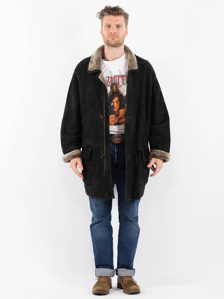 Vintage 90's Men Sheepskin Coat in BlackZ1513