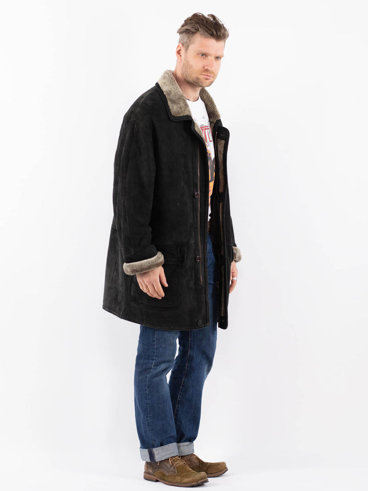 Vintage 90's Men Sheepskin Coat in BlackZ1513