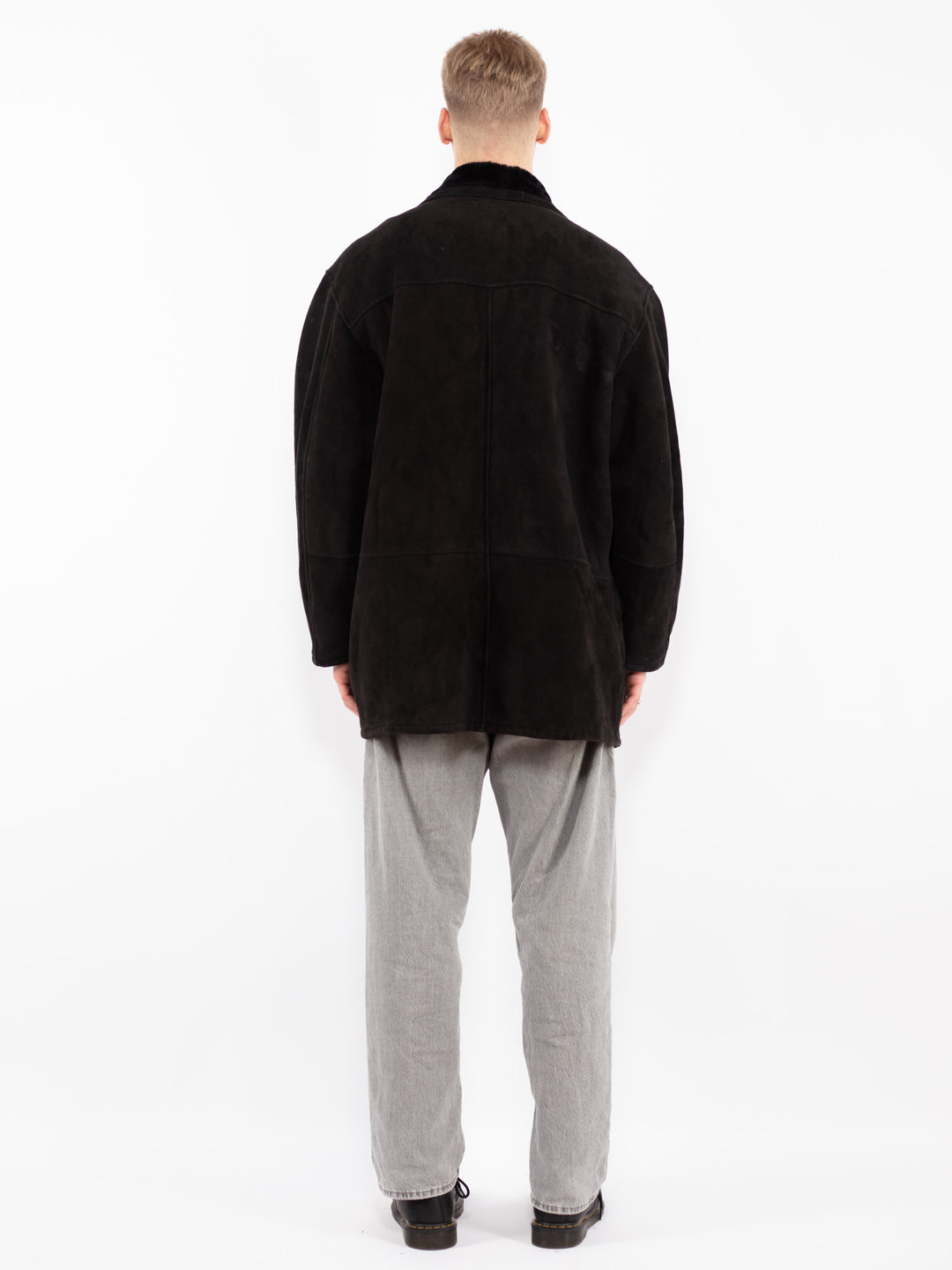 Vintage 90's Men Sheepskin Coat in Black