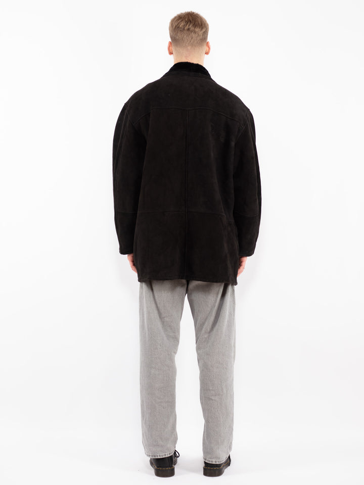 Vintage 90's Men Sheepskin Coat in Black