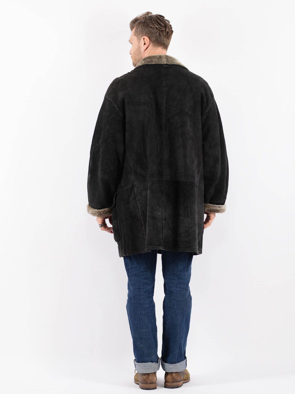 Vintage 90's Men Sheepskin Coat in BlackZ1513