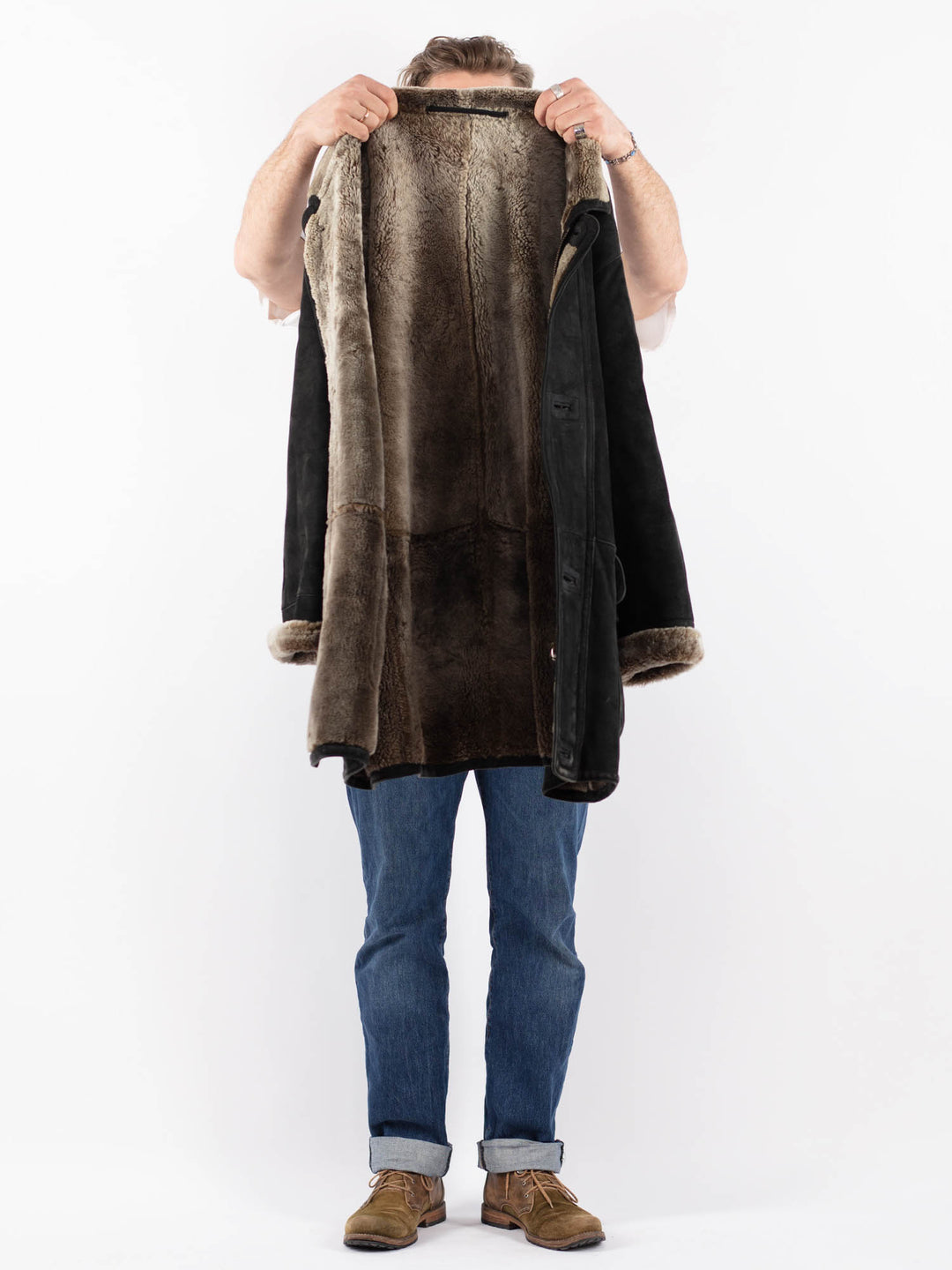 Vintage 90's Men Sheepskin Coat in BlackZ1513