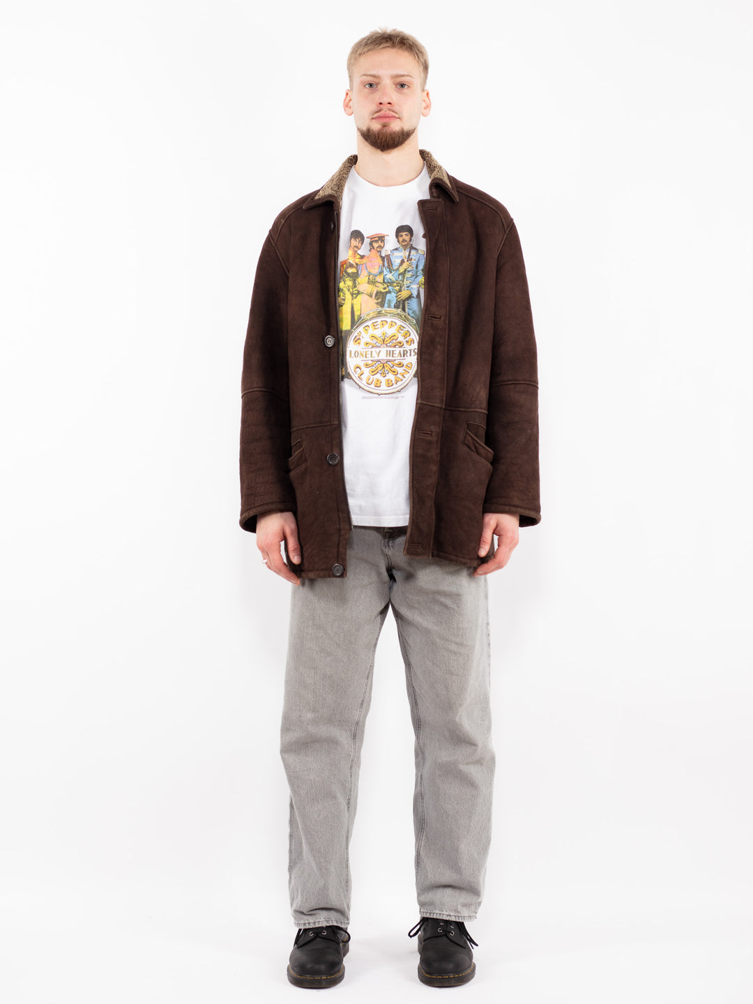 Vintage 90's Men Sheepskin Coat in BrownZ2458