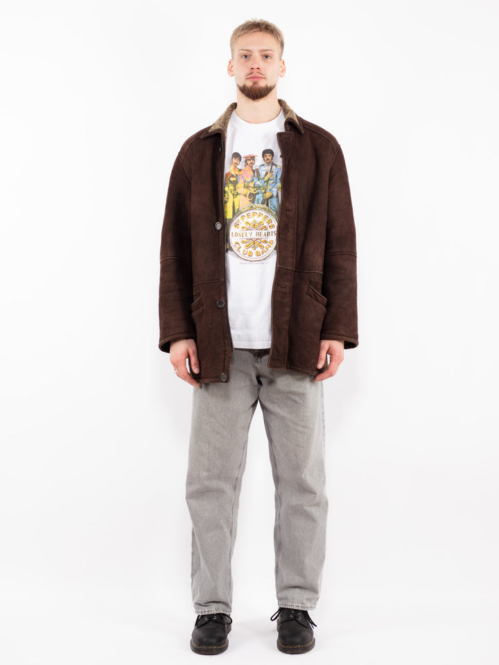 Vintage 90's Men Sheepskin Coat in BrownZ2458