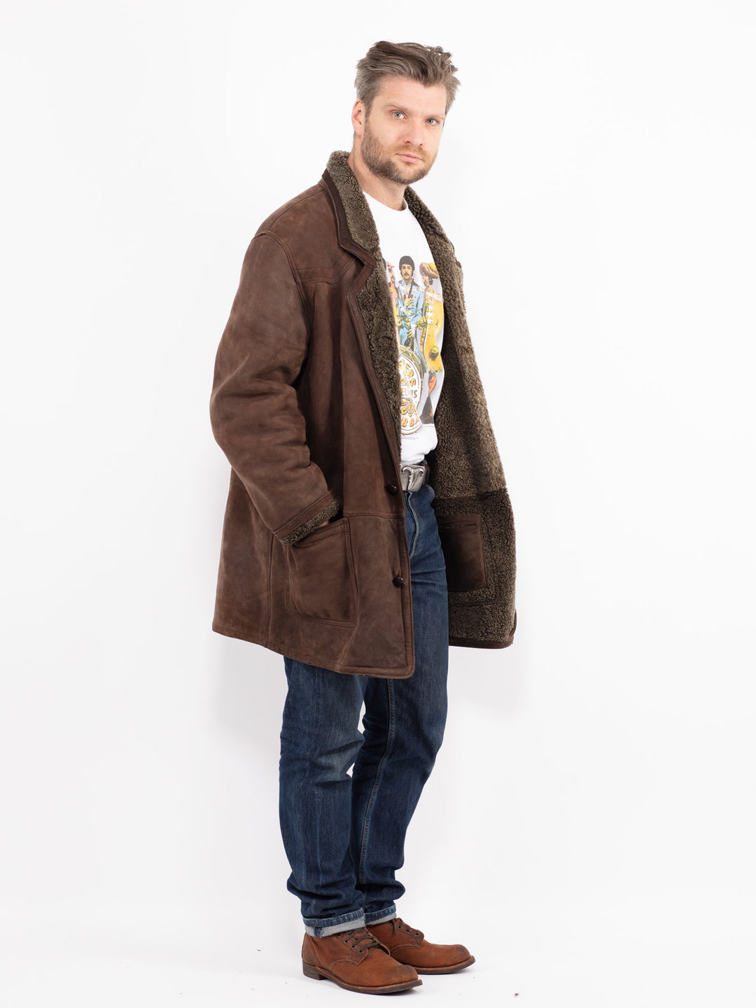 Vintage 90's Men Sheepskin Coat in BrownZ2654