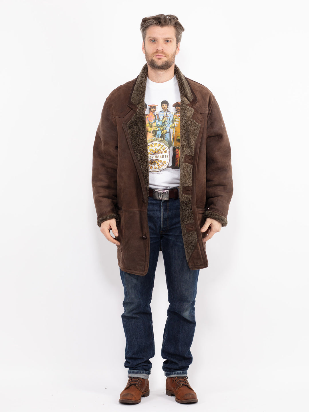 Vintage 90's Men Sheepskin Coat in BrownZ2654