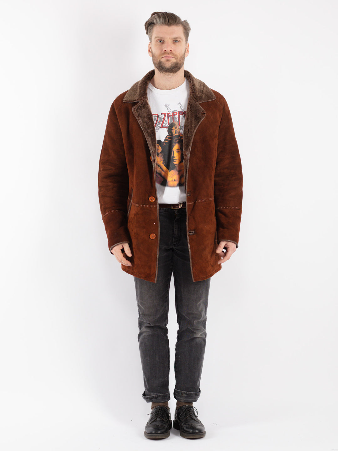 Vintage 90's Men Sheepskin Coat in Brown