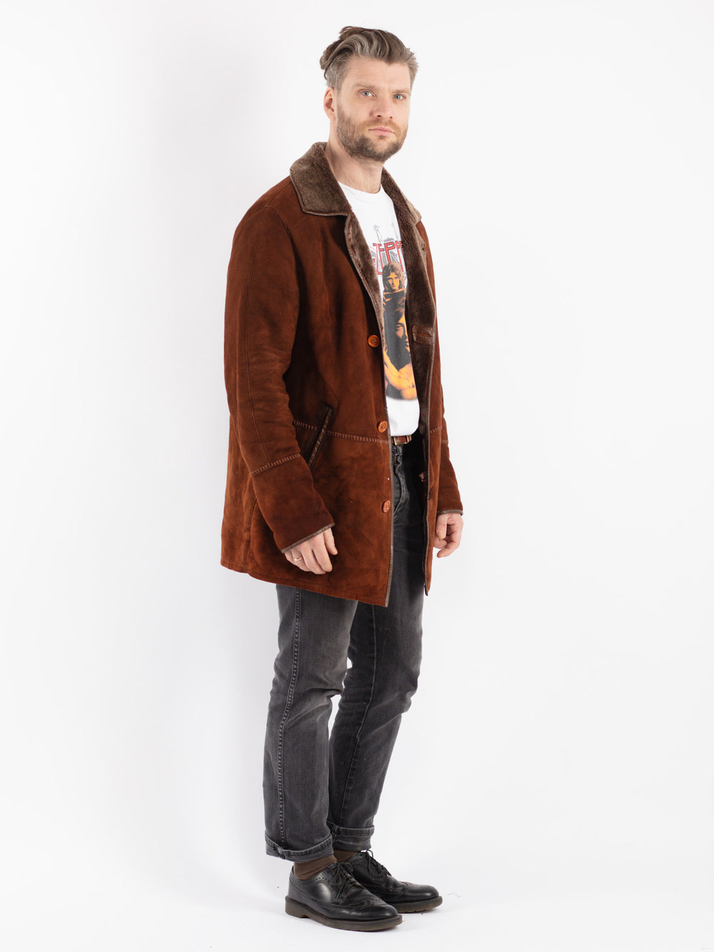 Vintage 90's Men Sheepskin Coat in Brown