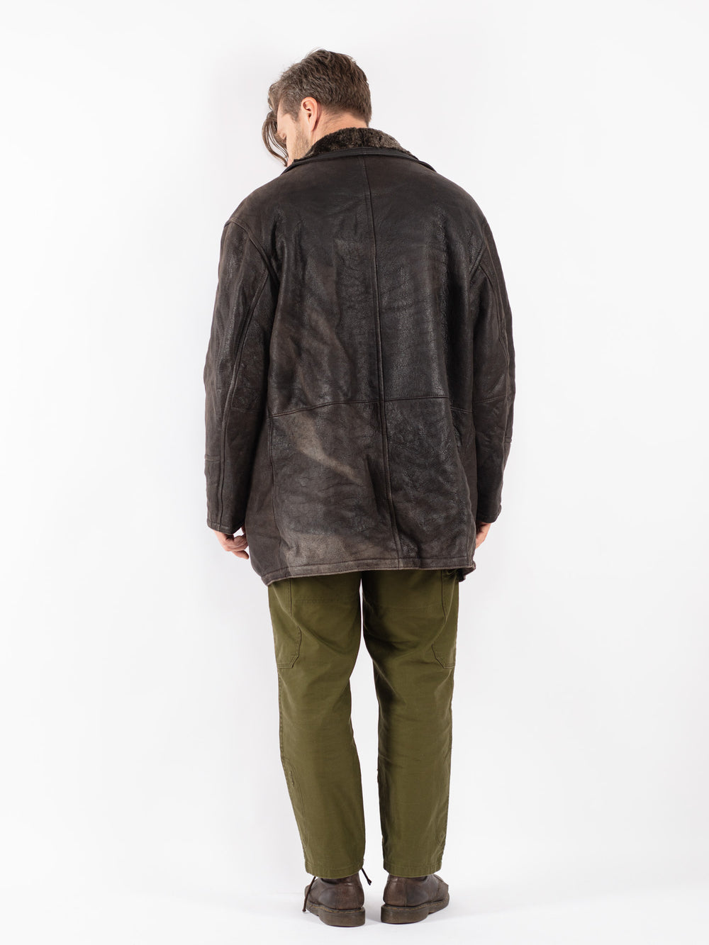 Vintage Men Sheepskin Coat in Brown
