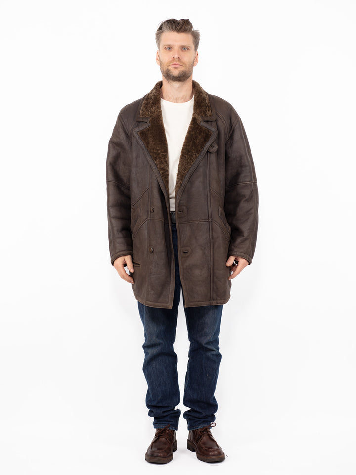 Vintage 90's Men Sheepskin Coat in Brown