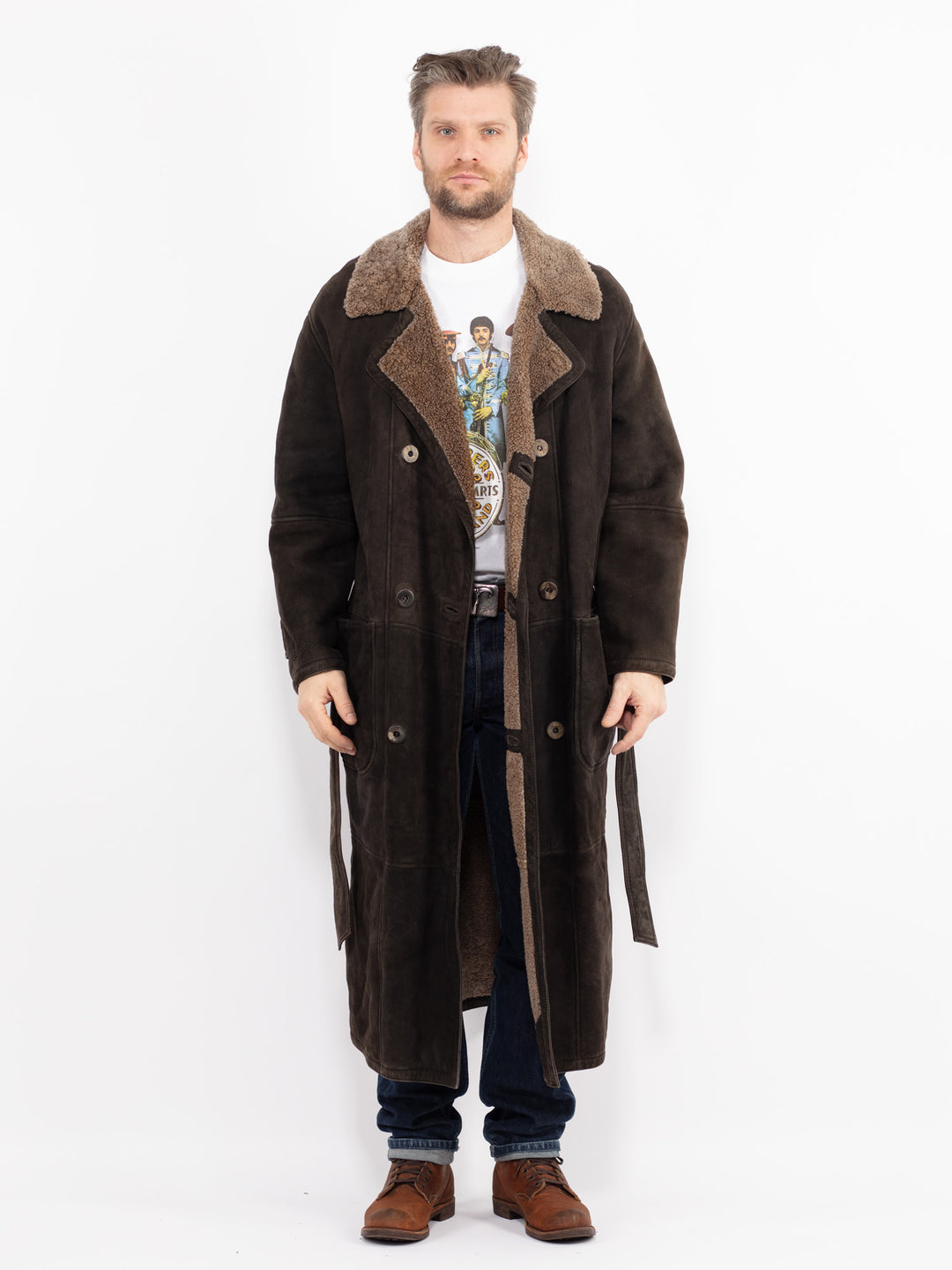 Vintage 90's Men Sheepskin Coat in BrownZ2656