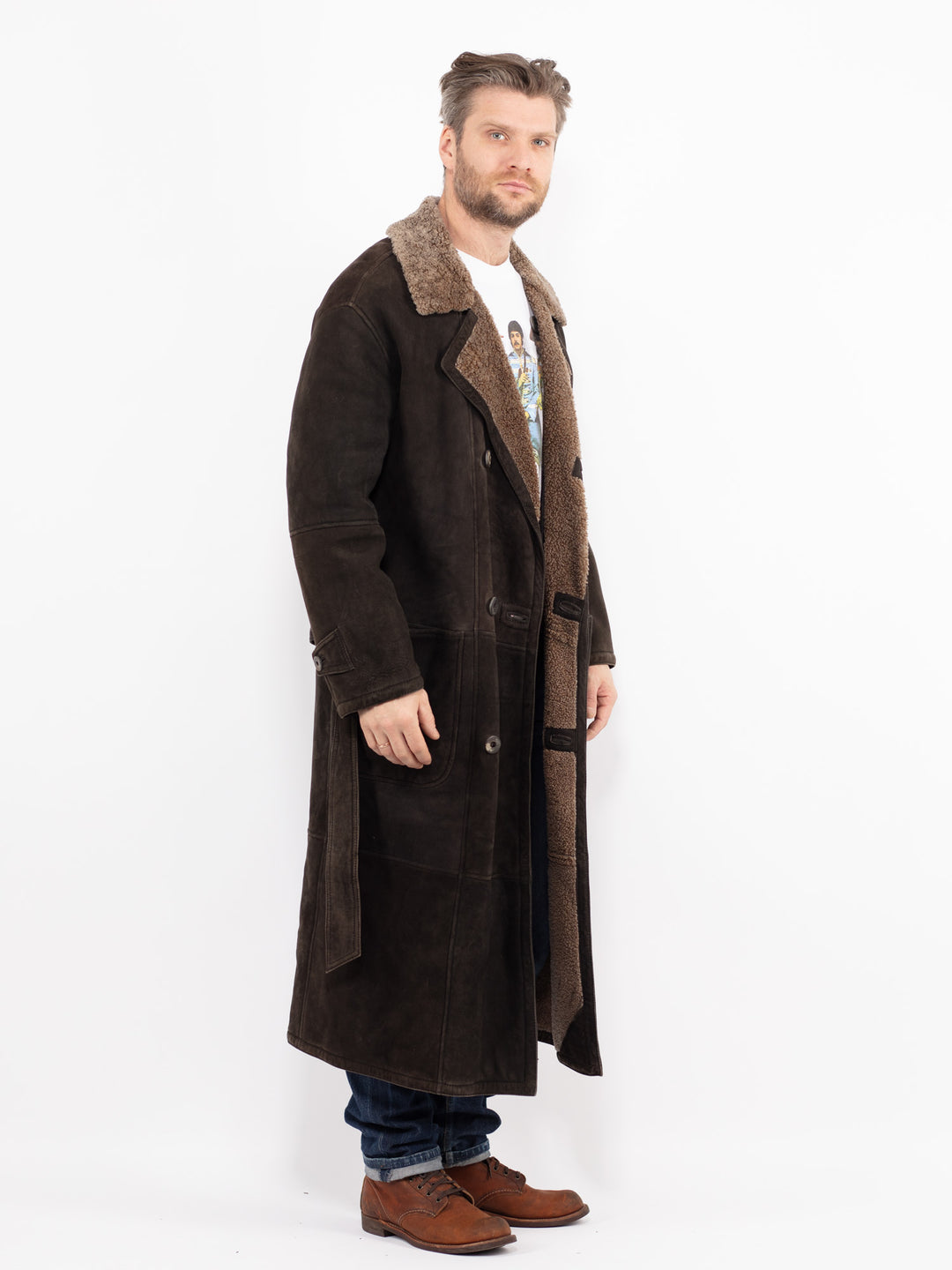 Vintage 90's Men Sheepskin Coat in BrownZ2656