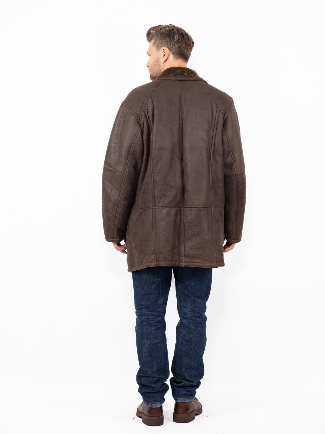 Vintage 90's Men Sheepskin Coat in Brown