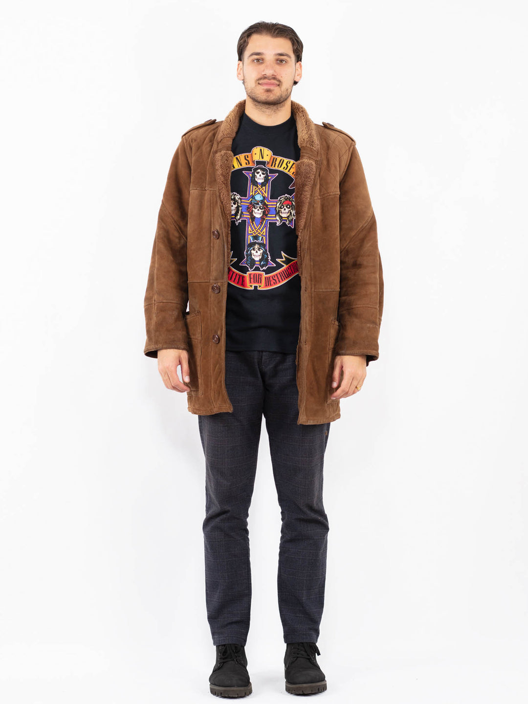 Vintage 90's Men Sheepskin Coat in BrownZ2366