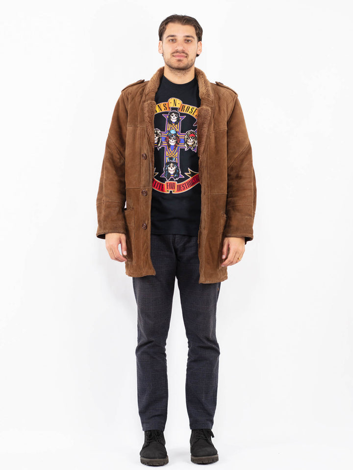 Vintage 90's Men Sheepskin Coat in BrownZ2366