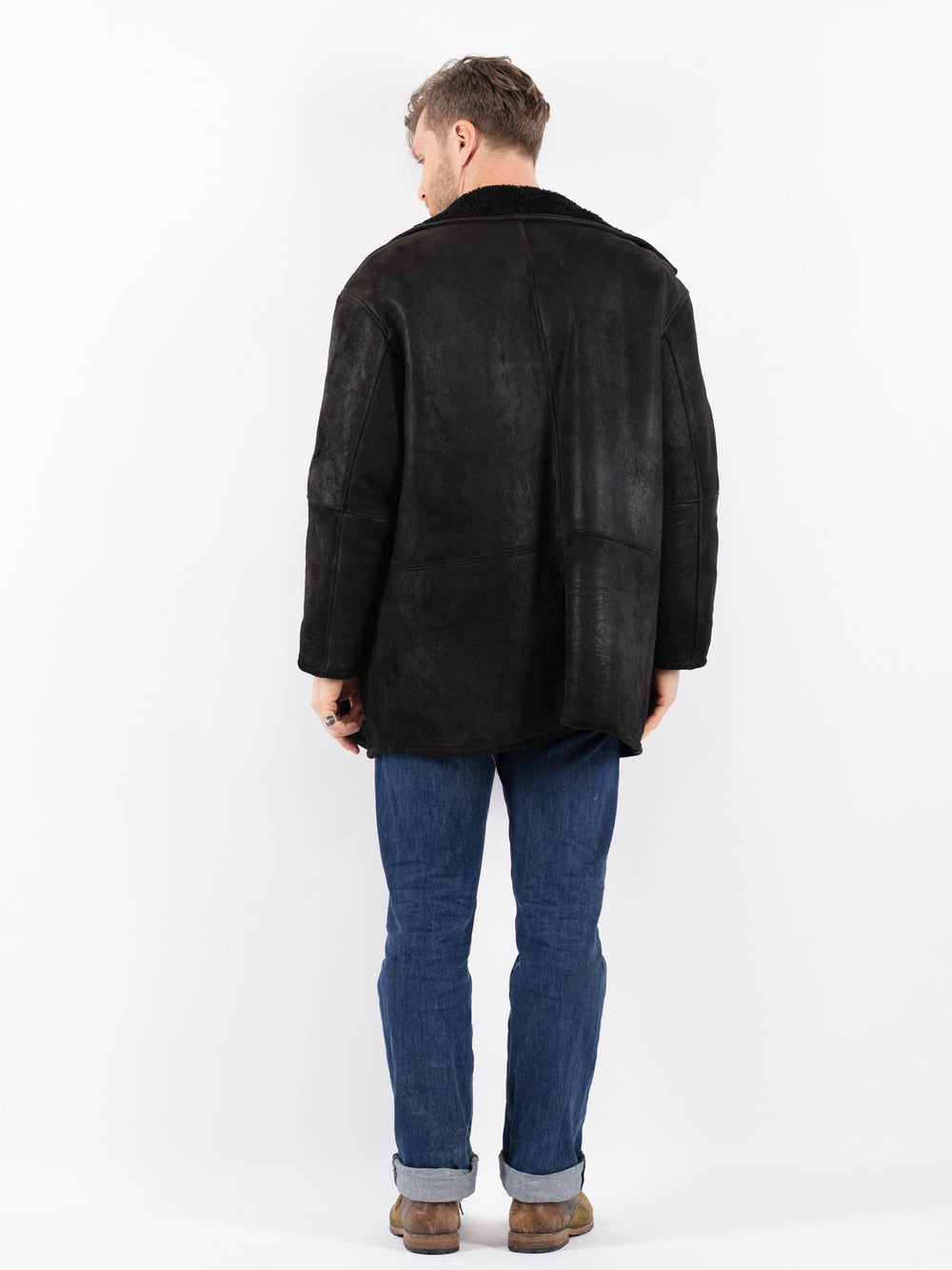 Vintage 90's Men Sheepskin Coat in BlackZ1515