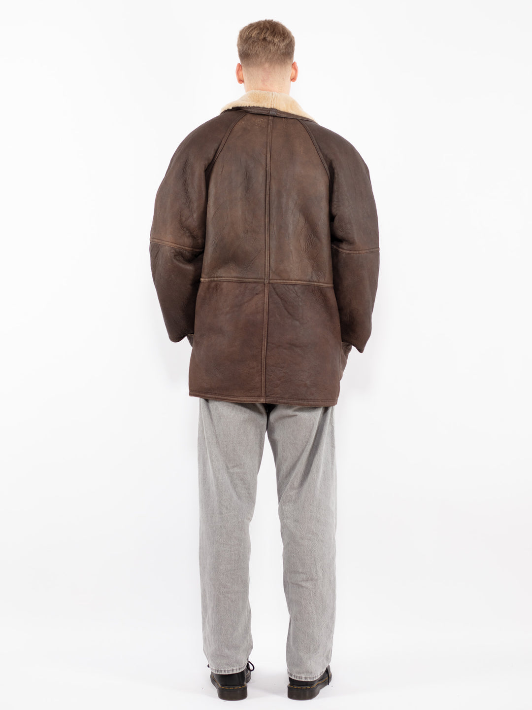 Vintage 90's Men Sheepskin Shearling Coat in Brown