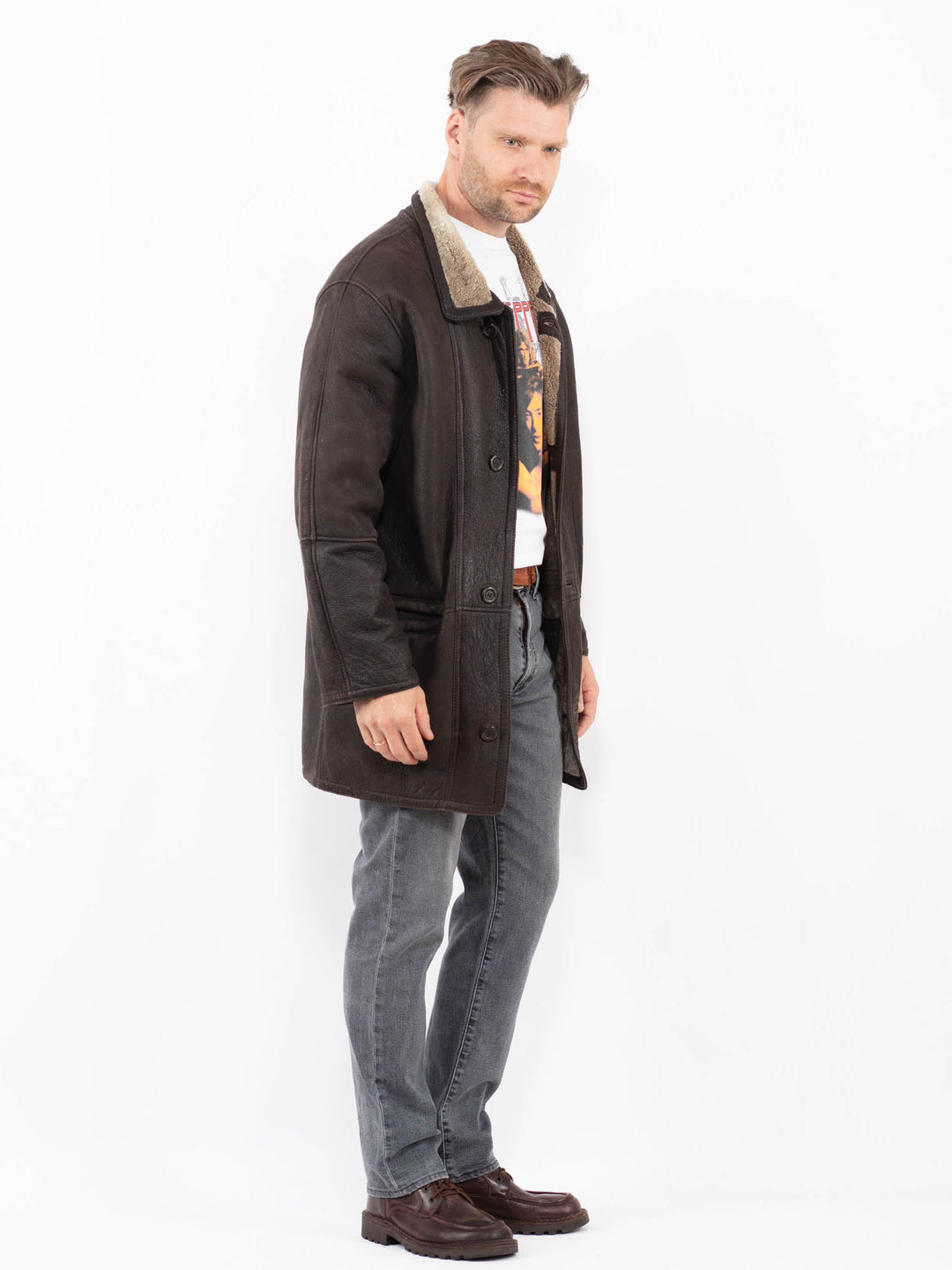 Vintage 90's Men Sheepskin Coat in BrownZ2050