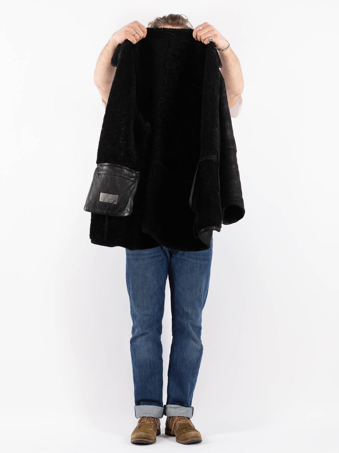 Vintage 90's Men Sheepskin Coat in BlackZ1515