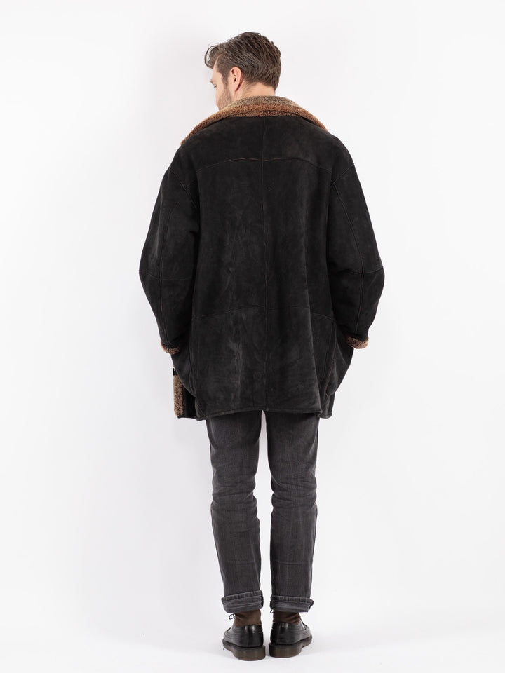 Vintage 90's Men Sheepskin Coat in BlackZ182