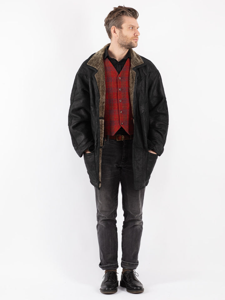 Vintage 90's Men Sheepskin Coat in Black