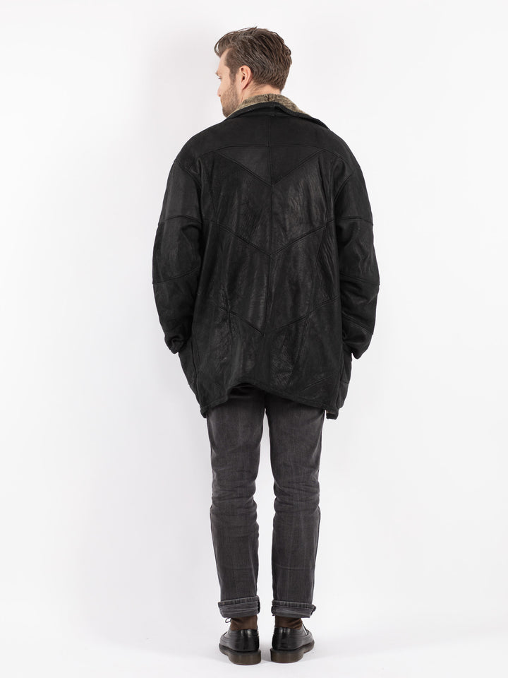 Vintage 90's Men Sheepskin Coat in Black
