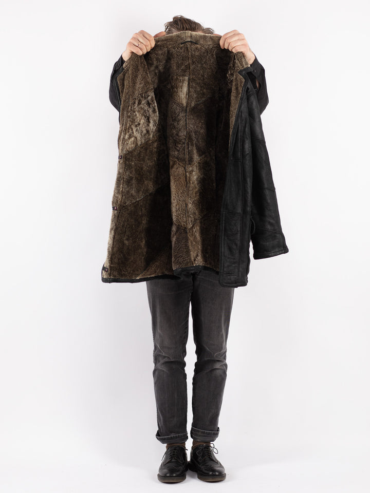 Vintage 90's Men Sheepskin Coat in Black