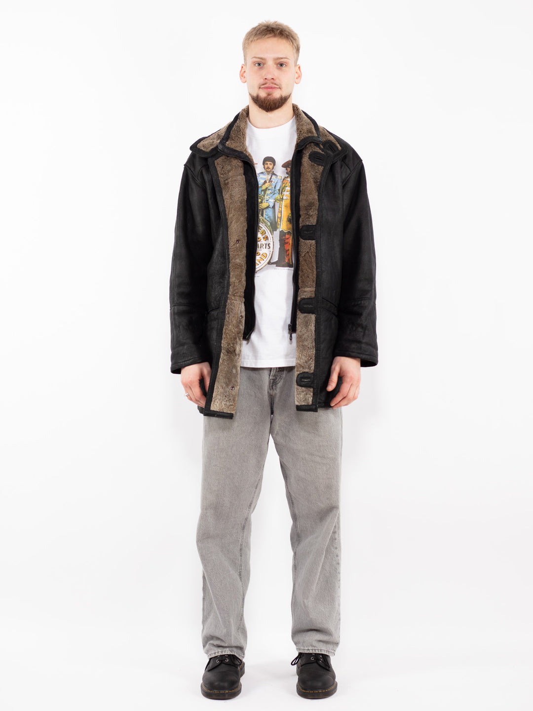 Vintage 90's Men Leather Coat in BlackZ2464