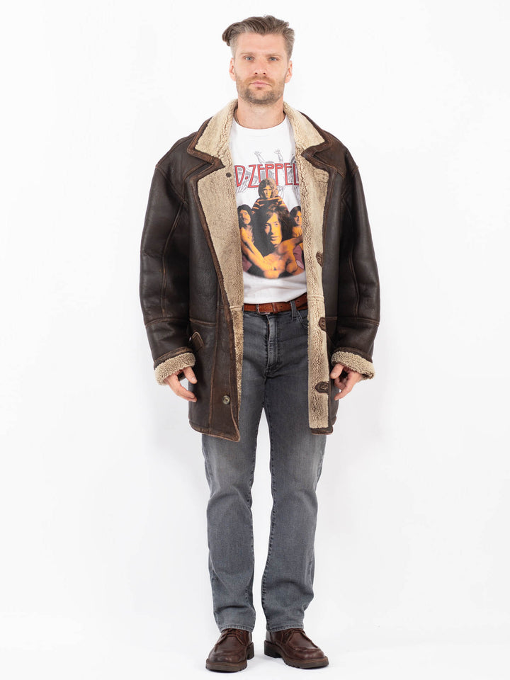 Vintage 90's Men Sheepskin Coat in BrownZ2053