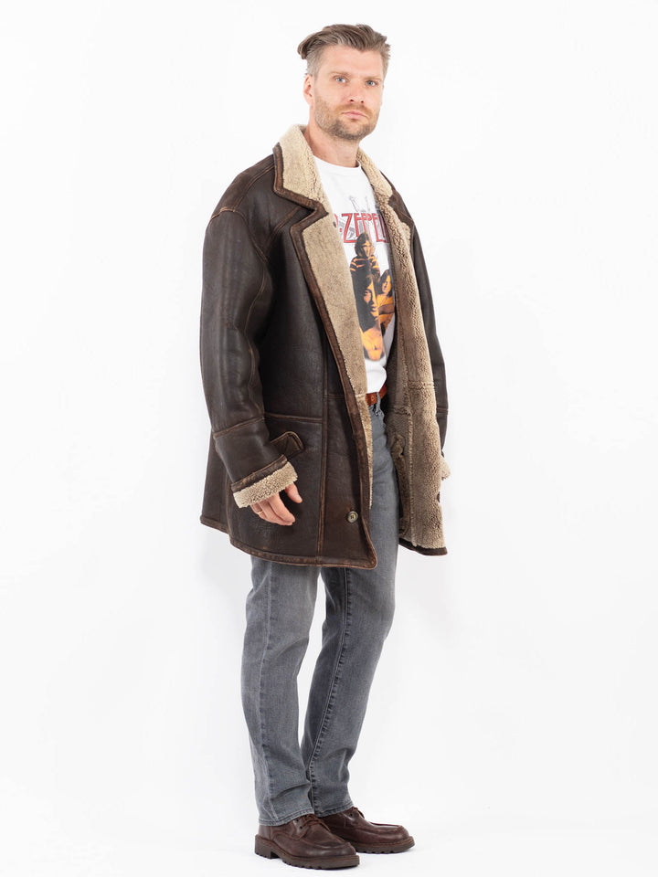 Vintage 90's Men Sheepskin Coat in BrownZ2053
