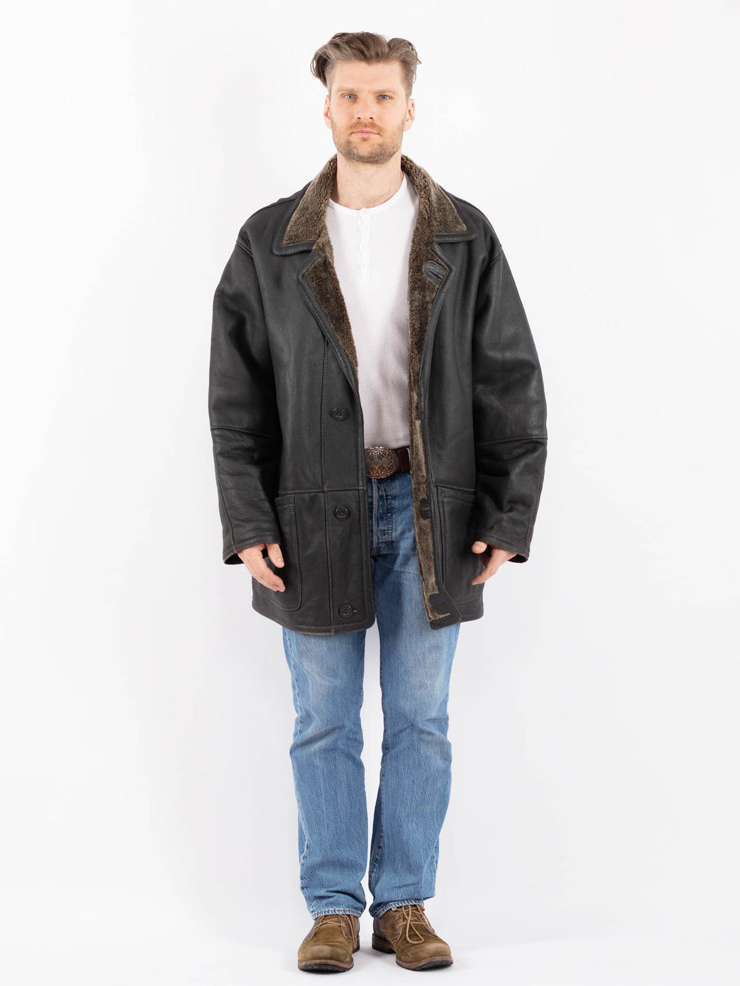 Vintage 90's Men Sheepskin Coat in BlackZ1409
