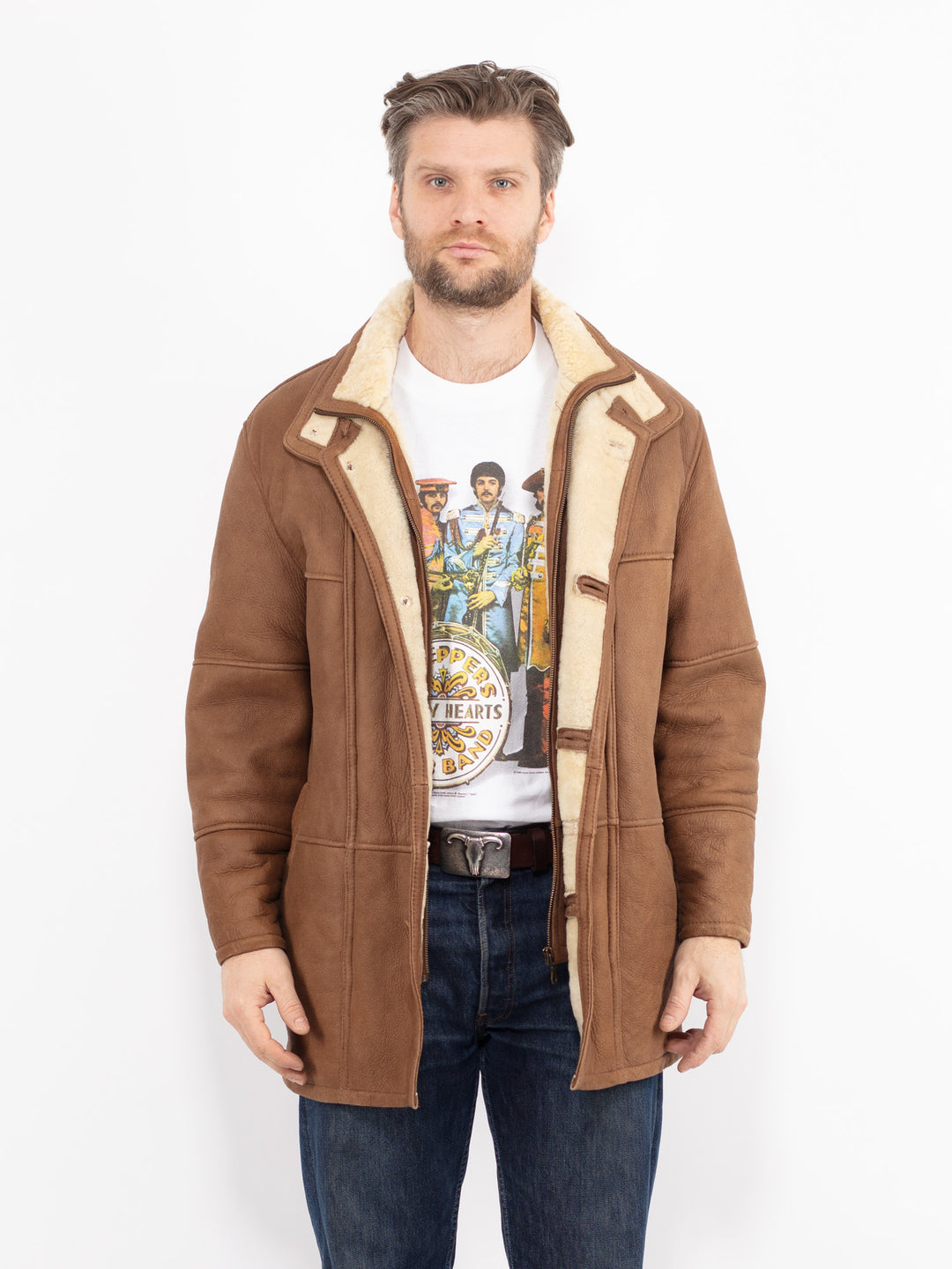 Vintage 90's Men Sheepskin Coat in BrownZ2660