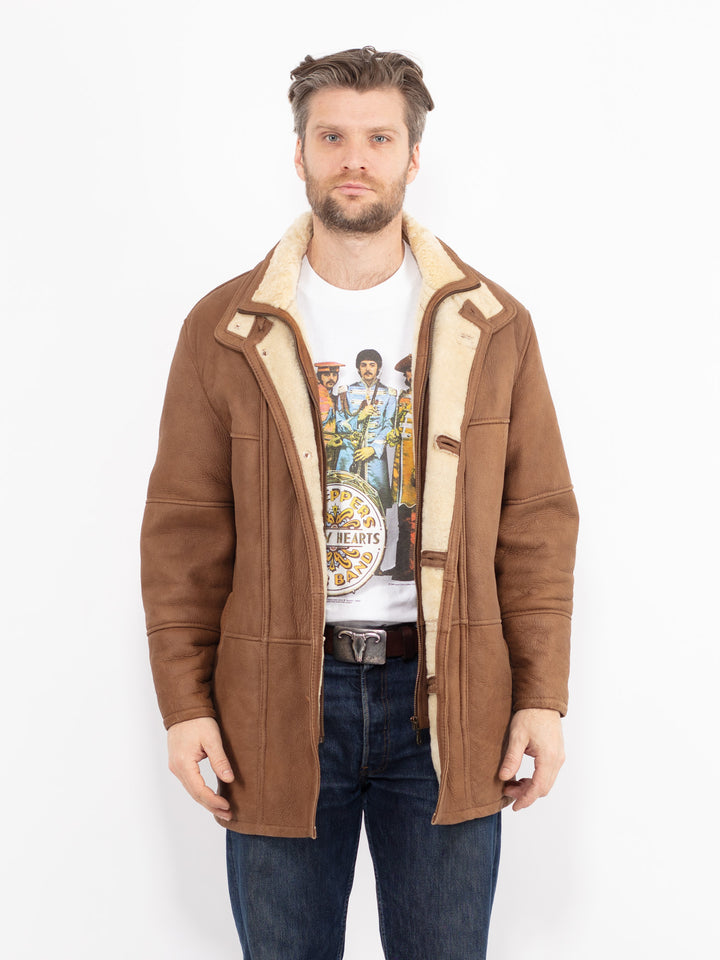 Vintage 90's Men Sheepskin Coat in BrownZ2660