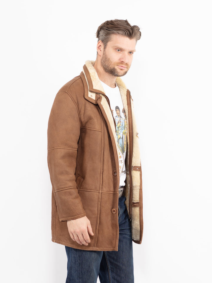 Vintage 90's Men Sheepskin Coat in BrownZ2660