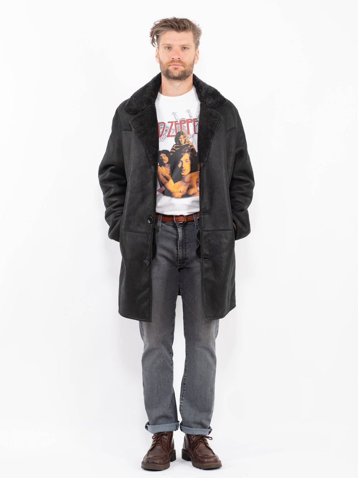 Vintage 90's Men Sheepskin Coat in BlackZ2279