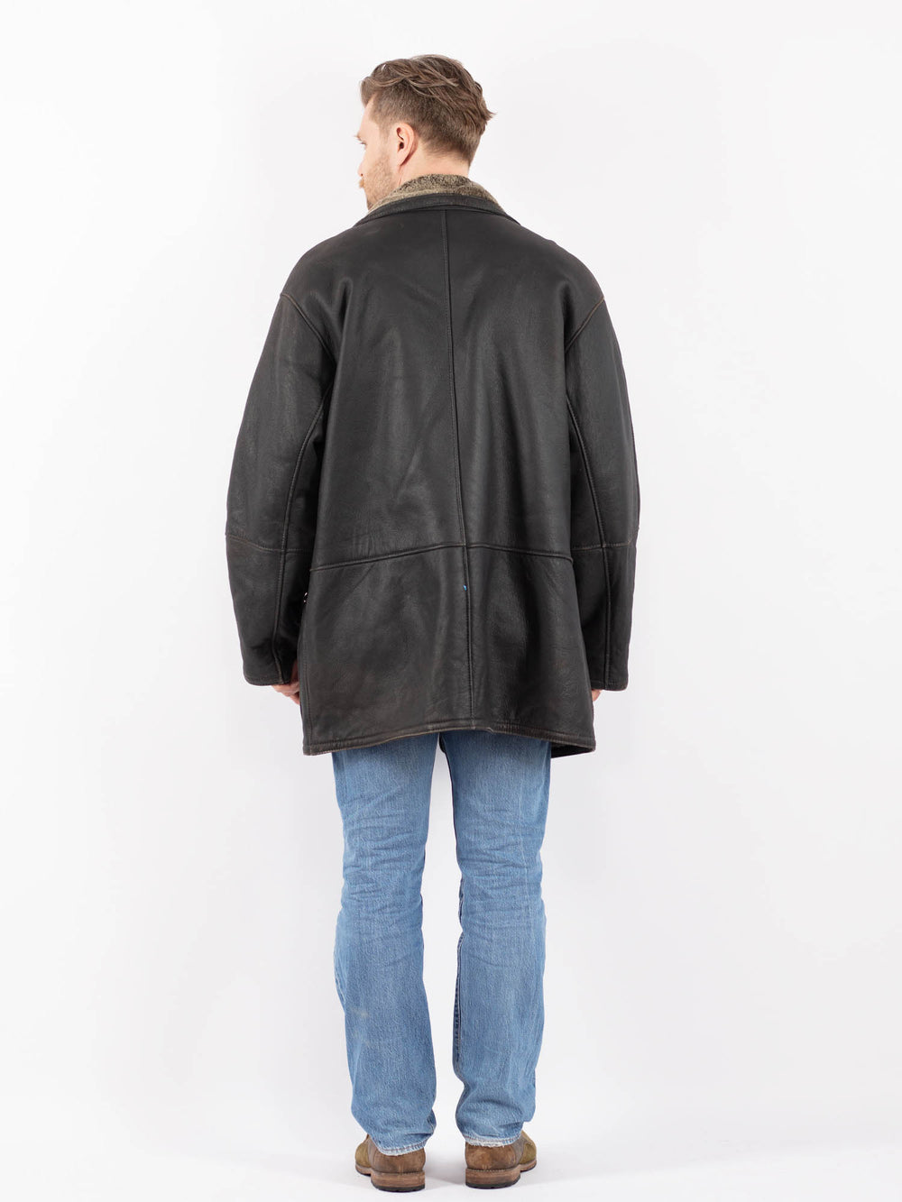 Vintage 90's Men Sheepskin Coat in BlackZ1409