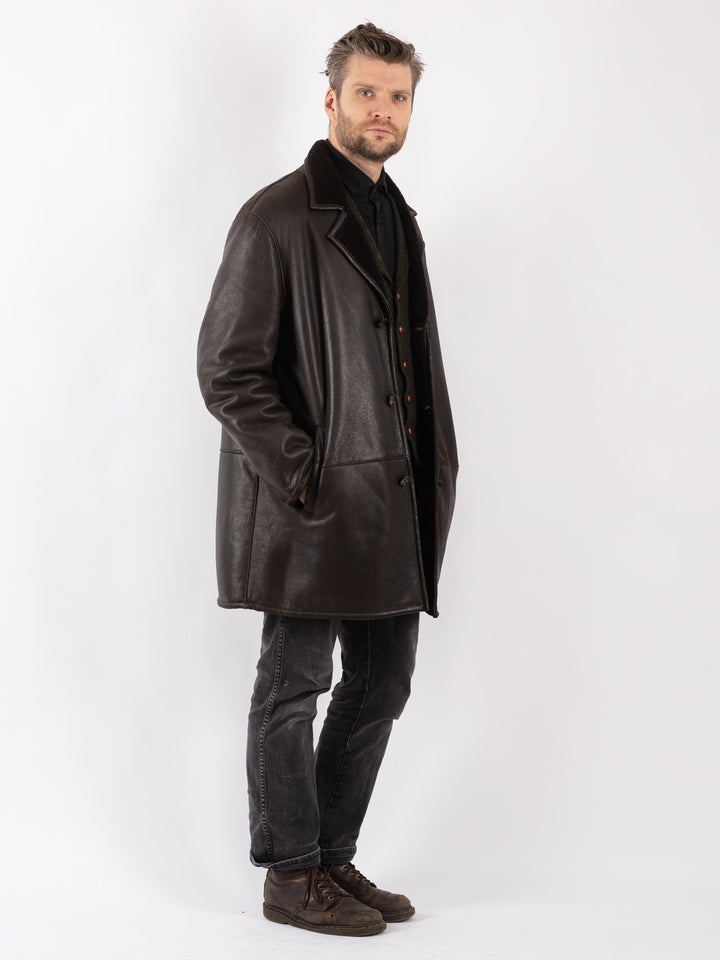 Vintage 90's Men Sheepskin Coat in Brown
