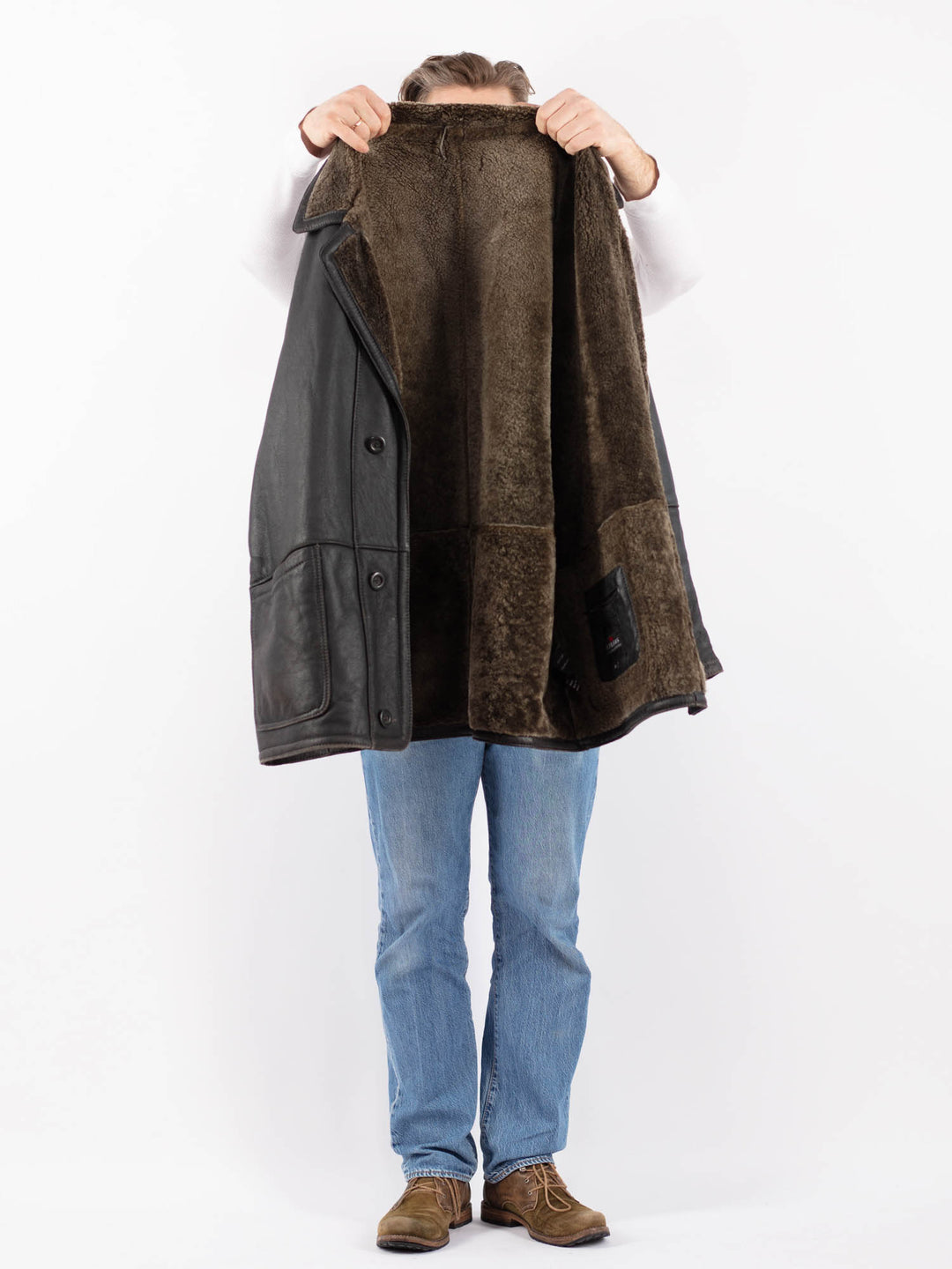 Vintage 90's Men Sheepskin Coat in BlackZ1409