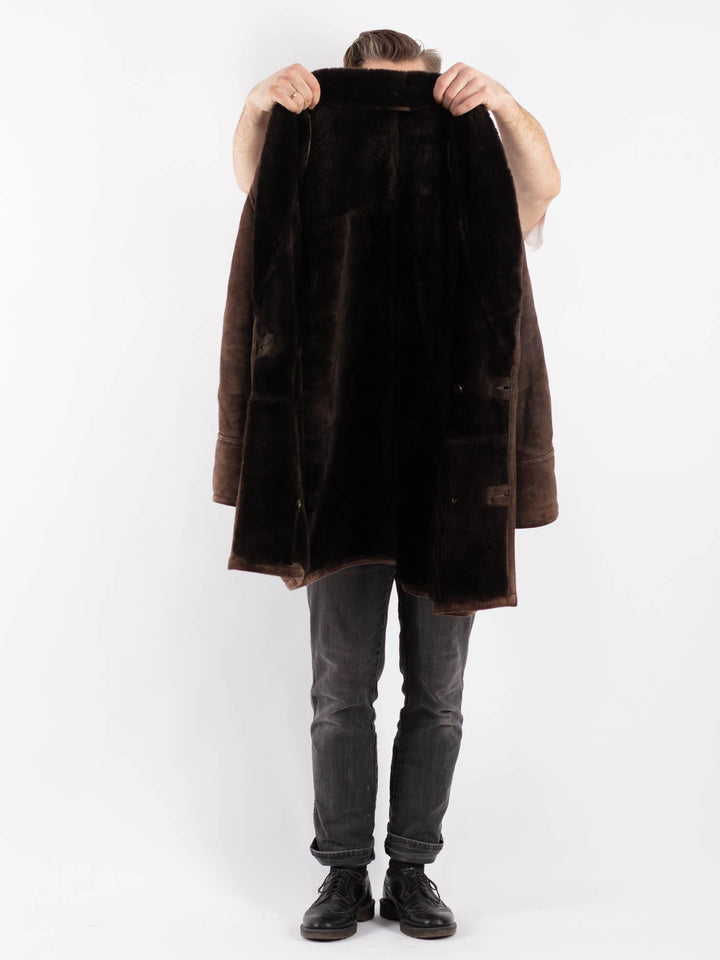 Vintage 90's Men Sheepskin Coat in Brown
