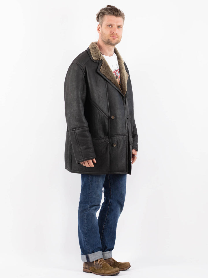 Vintage 90's Men Sheepskin Coat in BlackZ1517