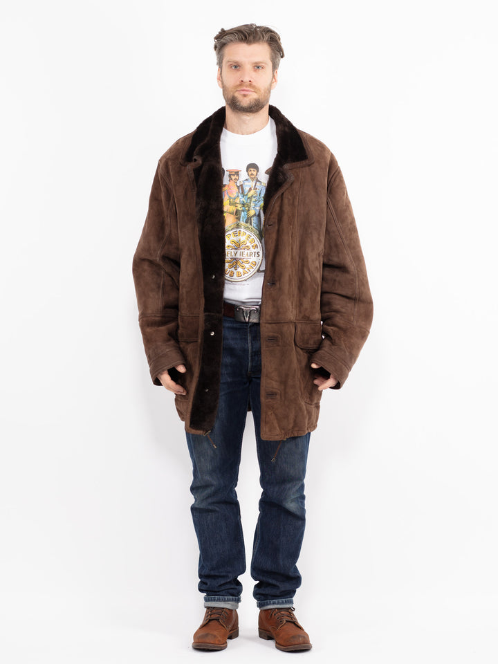 Vintage 90's Men Sheepskin Coat in BrownZ2661