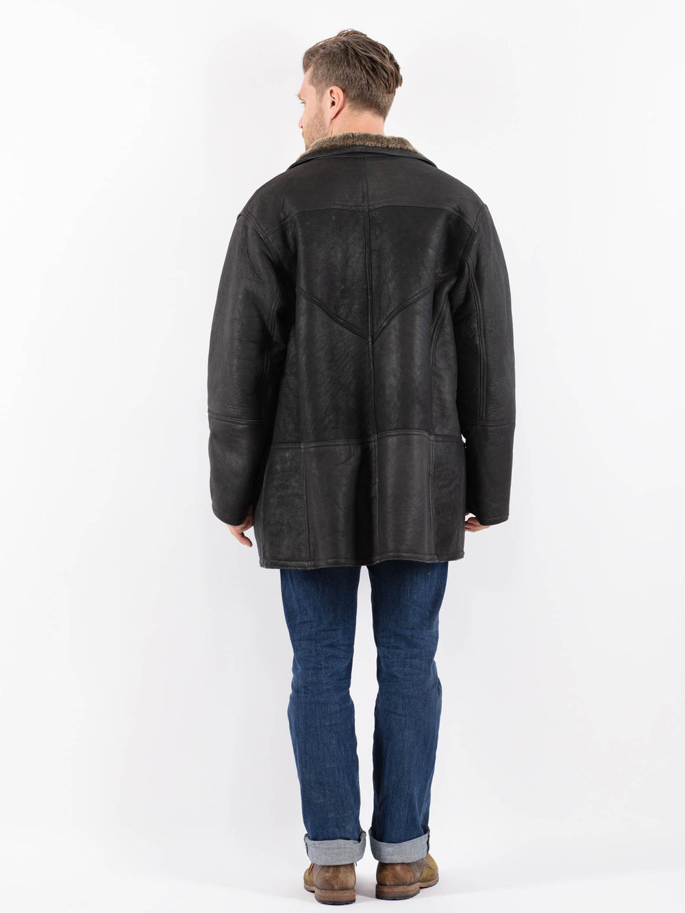 Vintage 90's Men Sheepskin Coat in BlackZ1517