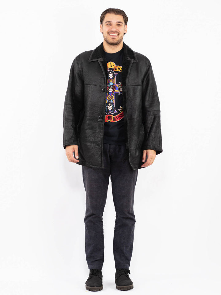 Vintage 90's Men Sheepskin Coat in BlackZ2371