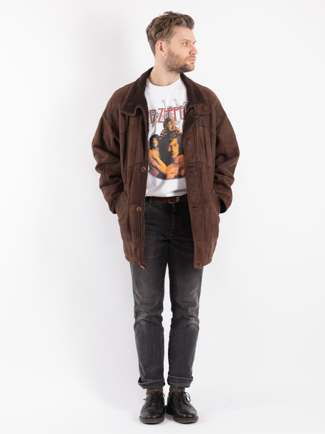 Vintage 90's Men Sheepskin Coat in Brown
