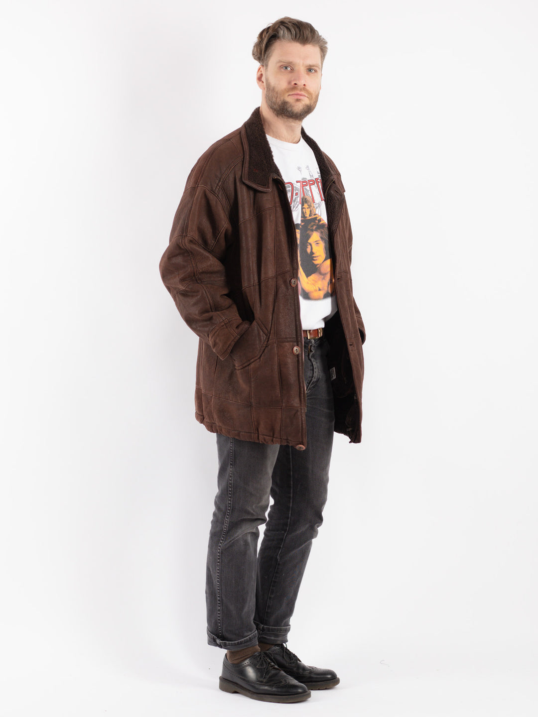 Vintage 90's Men Sheepskin Coat in Brown